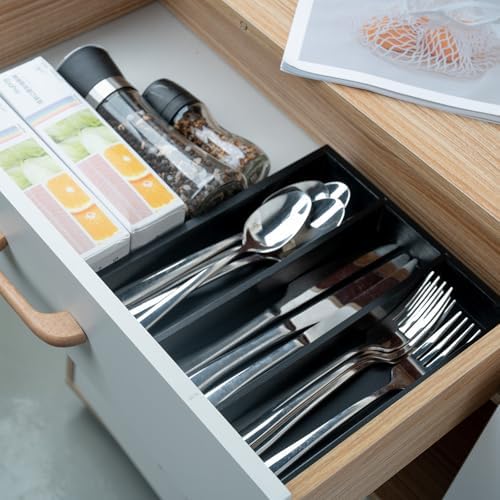 Fibogollo Bamboo Silverware Organizer with 3 Slots for Kitchen（Black） - Image 2