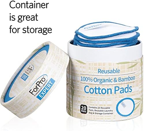 ForPro Professional Collection Expert Reusable Cotton Rounds (20 Pack), 100% Organic and Bamboo Makeup Remover Pads, Includes Drawstring Laundry Bag and Storage Container - Image 5