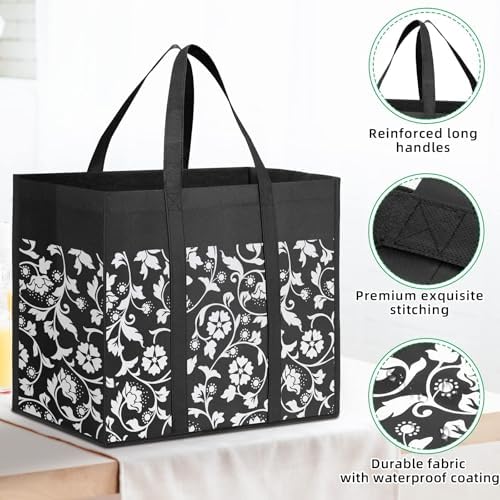 Reusable Grocery Bags Foldable Tote Bags bulk Shopping Bags 6-Pack, Black - Image 6