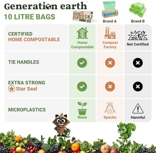 70 Bags 2.6 Gallon (10L) | Extra Strong Compostable Food Waste Bags | BPI Certified Corn Starch Bin Liners | Biodegradable Kitchen Countertop Compost Bags | Generation earth - Image 2