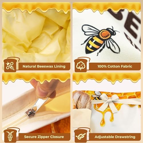 OHIYO Beeswax Bread Bags for Homemade, Reusable Natural Beeswax Sourdough Bread Bags Freshness Keeper for Homemade, Bakery Essentials, Bread Box (2 Pack) - Image 4