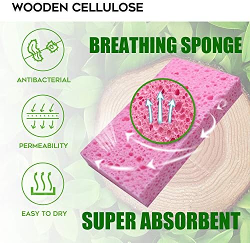 PANYEE Cleaning Scrub Colored Sponge,Non-Scratch Kitchen Cellulose Dishwashing Sponge,16Pack Biodegradable Natural Sponge - Image 3