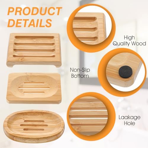 12 Pcs Bamboo Soap Dish Bulk, Self-Draining Non-Slip Bamboo Soap Trays Bulk, Wooden Soaps Holder Tray, Shampoo Bar Holder for Bathroom, Kitchen (3 Sizes) - Image 3