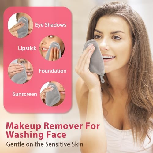 Natwag Makeup Remover Cloth, 6" x 6" Make Up Towels Reusable Face Cloth for Washing Face, 12 Pack Makeup Remover Pads Microfiber Face Washcloth with Mesh Bag, Light Grey - Image 2