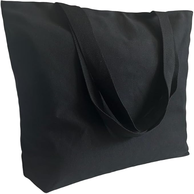 16OZ Cotton Canvas Zipper Closure Lined Grocery Shopping Beach Casual Multi Purpose Tote X-Large