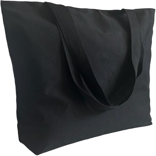 16OZ Cotton Canvas Zipper Closure Lined Grocery Shopping Beach Casual Multi Purpose Tote X-Large