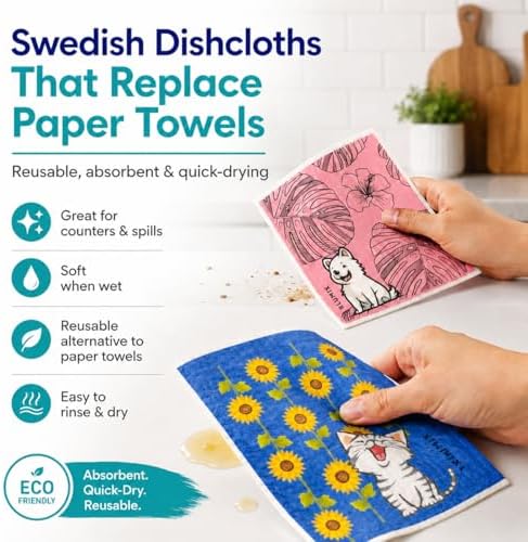 Ultimate Cleaning Kit – 7 Items: 2 Swedish Dishcloths, 2 Compressed Cellulose Sponges, 2 Glass Cleaning Cloths, 1 Mesh Scrubbing Cloth (No Metal) | Low-Waste, Plant-Based Essentials - Image 3