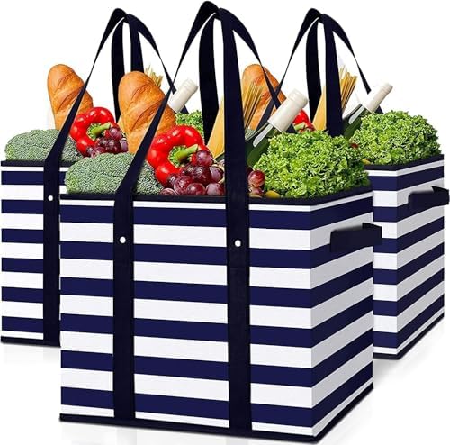 Reusable Grocery Bags 3 Pack, Foldable & Water Resistant Shopping Bags by WiseLife