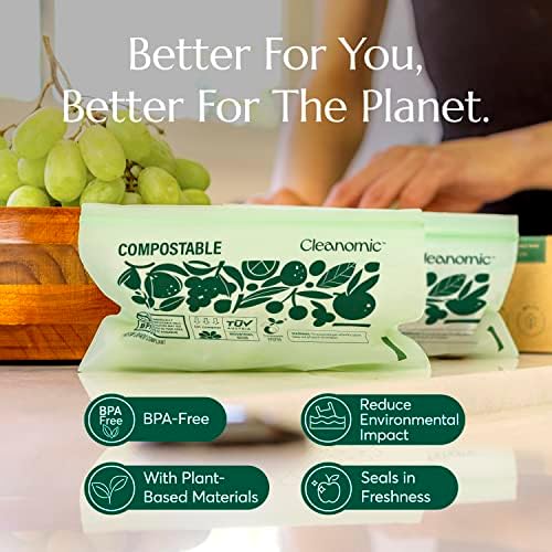 Cleanomic Compostable* Snack Size Food Storage Bags (50 Eco Zip) Freezer and Leak Proof, Also Available Gallon, Quart and Sandwich Size Bags - Image 3