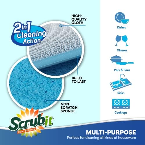 Scrub and Wipe Cleaning Sponges [10 Pack] – SCRUBIT Dual Sided Scouring Pad and Sponge - Reusable Kitchen Scrubbing Sponges for Dishes, Pots, Pans Utensils & Non-Stick Cookware (Blue) - Image 3