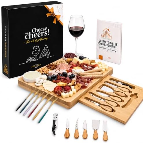 Bamboo Charcuterie Board gift Set, 12x15 in Cheese Board with 16 Accessories, Wine & Cheese Serving Platter, Gift for Housewarming, Wedding, Bridal Shower, Anniversary & Birthday for men and Women. by Unknown