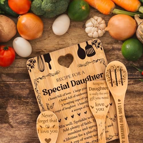 Gifts for Daughter - "Recipe for a Special Daughter" Daughter Birthday Gifts Cutting Board Set, Bamboo-Made Engraved Utensil Set Birthday Gifts for Daughter, Mothers Day Gifts for Daughter - Image 7