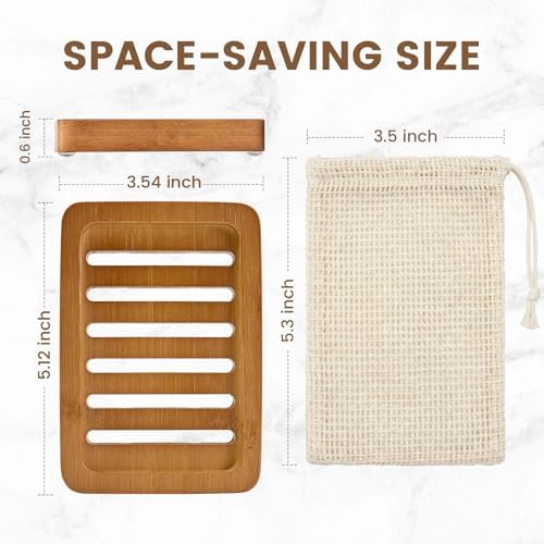 2 Pack Self Draining Bamboo Soap Holder Slotted Soap Dish (Acacia Style) - Image 2
