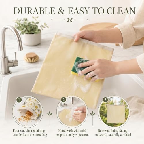 Britimes Reusable Bread Bags Set, Beeswax, XL, Zero Waste, Honeybee Bee - Image 6