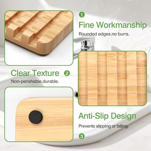 Self-Draining Bamboo Soap Dish – Natural One-Piece Soap Saver for Shower, Bathroom, Kitchen Sink, and Bathtub with Anti-Slip Design - Image 3