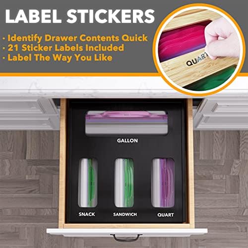 SpaceAid Bag Storage Organizer for Kitchen Drawer, Bamboo Organizer, Compatible with Gallon, Quart, Sandwich and Snack Variety Size Bag (1 Box 4 Slots), Black - Image 4