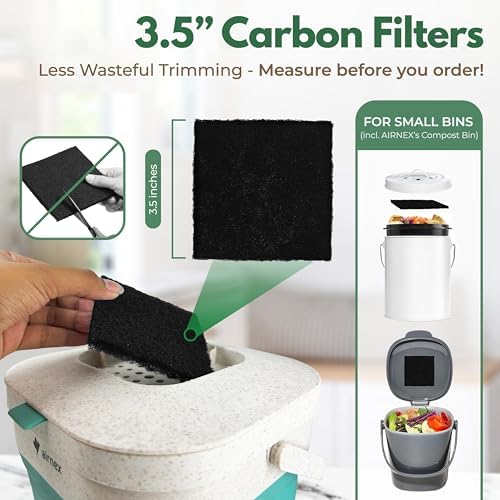 AIRNEX Compostable Trash Bags & Charcoal Filters for Compost Bucket Value Pack for Clean & Odorless Composting - 50 Pcs Compostable Trash Bags Small 1.6 Gal & 3 Pcs Compost Bin Filters Charcoal 3.5" - Image 4