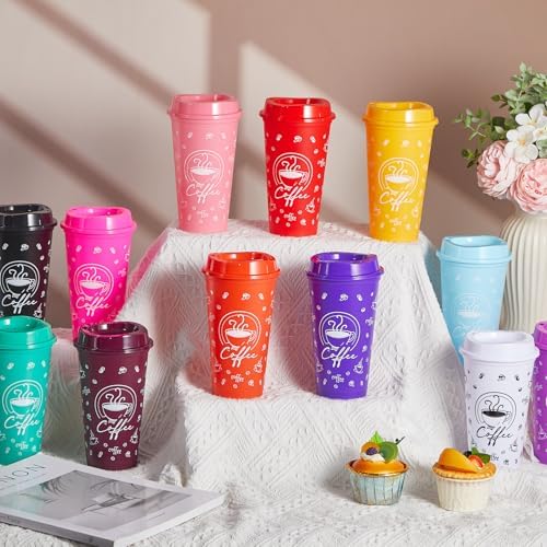 12 Sets Reusable Coffee Cups with Lids, 16oz, Multicolor - Image 4