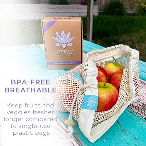 Lotus Reusable Produce Bags - Organic Cotton Washable Produce Mesh Bag for Vegetable Storage, Eco Friendly Reusable Produce Storage Fruit Bag Mesh for Groceries (3 Size Cloth Bags) - Image 5