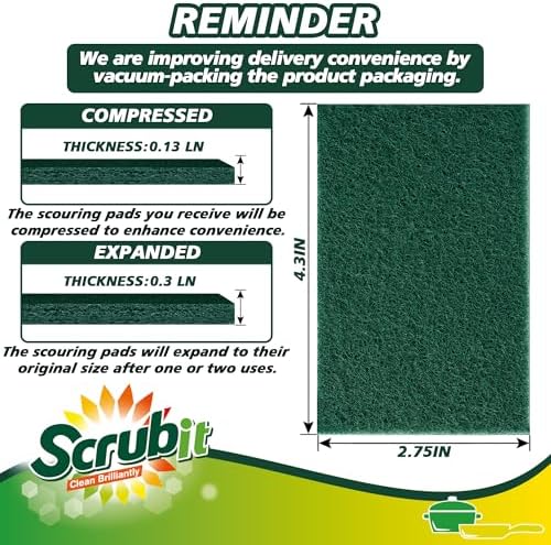 SCRUBIT Scouring Pads - Heavy Duty Scrub Pads for Cleaning Dishes - Non-Scratch - Reusable - Green (50, Green) - Image 5