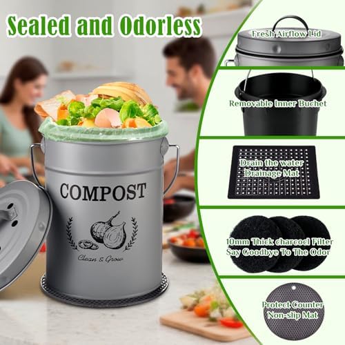 AOSION 1 Gallon Countertop Compost Bin for Kitchen with Lid,Odor Resistant - Image 4
