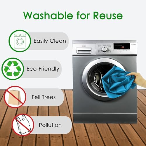 BeeGreen Light Blue Reusable Grocery Bags Wholesale Blue Reusable Kitchen Bags Bulk Foldable-Machine Washable with Zipper Storage Pouch 50 Packs - Image 4