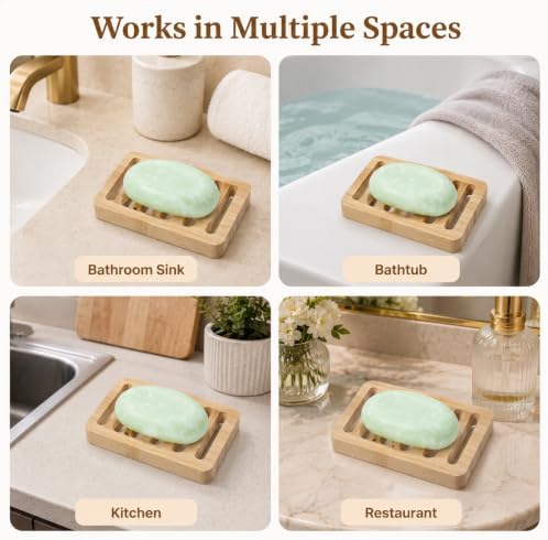 2 Pack Teak Soap Dish Wooden Soap Holder Self Draining Soaps Dish for Shower Natural Wooden Bar Soaps Holder for Bathroom Kitchen Sink Bathtub - Image 5