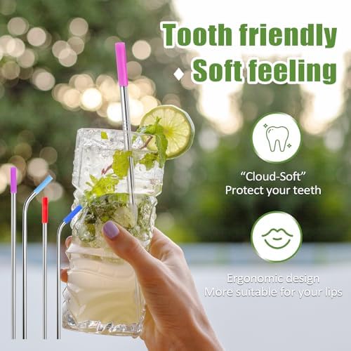 Lazycorner 16 Pcs Metal Straw Reusable 8.5" 10.5" 6mm Stainless Steel Straws for Tumblers 20oz-32oz, Silver Drinking Straws with Silicone Tips, 4 Straw Cleaner Brush, 1 Travel Case - Image 5
