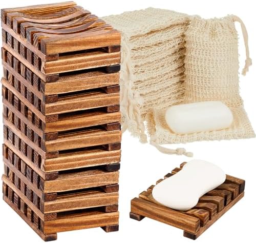 Umigy 60 Pcs Soap Bag Holder Kit, Sisal Mesh Bamboo Tray, Beige, Charcoal by Umigy