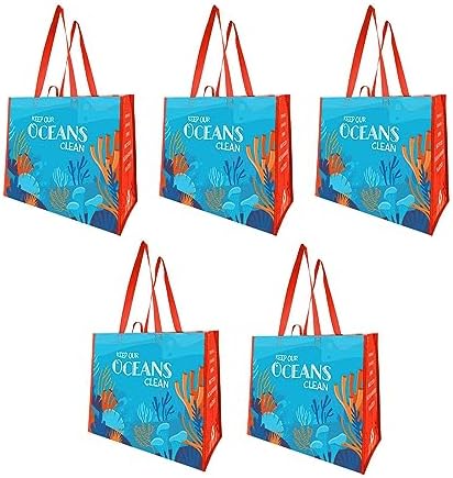 Earthwise Reusable Grocery Bags – Foldable & Water‑Resistant OceanWise® Shopping Bags, Gift Totes, Durable Multi‑Use Eco Bags (5 Pack) by Earthwise