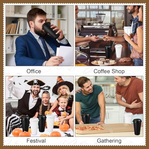 Honeydak 45 Pack 16 oz Reusable Coffee Cups with Lids Water Bottle Iced Coffee Travel Mug Reusable Portable Plastic Tea Tumblers Bulk for Hot and Cold Drinks Birthdays Party(Classic,Black, White) - Image 6