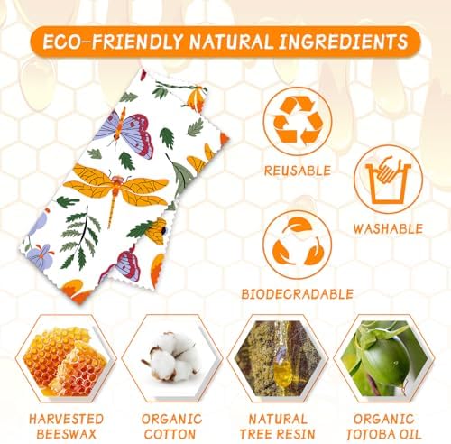 Beeswax Wrap, Beeswax Wraps For Food, Organic, Sustainable, Beeswax Food Wrap for Sandwich Storage, Reusable Beeswax Food Wrap 1L, 5M, 3S Butterfly Patterns Beeswax Paper, 9 Pack Set - Image 2