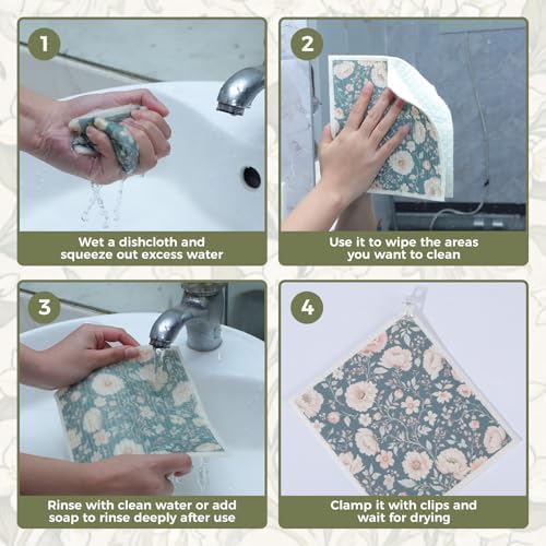Needbrock 6 Pack Vintage Floral Swedish Dishcloths for Kitchen - Image 6