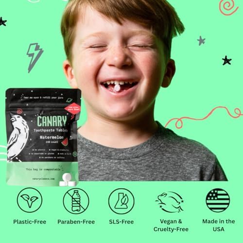Canary Nano Hydroxyapatite Toothpaste Tablets Watermelon - Remineralizing, Fluoride Free, All Natural Tabs with Xylitol - Great for Kids, Plastic Free - 240 Count - Image 3