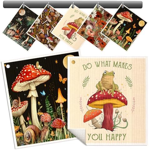 Miss Adola Swedish Dishcloths for Kitchen - 5 Pack Reusable Dish Cloths for Washing Dishes Absorbent Cute Funny Kitchen Towels Cleaning Sponge, Mushroom Frog by MissAdola