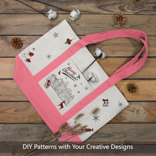 TOPDesign 1-Pack Canvas Tote Bag with an External Pocket, Reusable Grocery Shopping Bag, Top Zipper Closure, Daily Essentials (Rose Pink/Natural) - Image 4