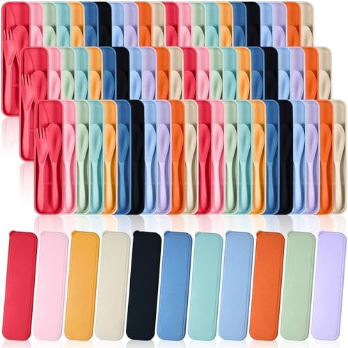 Yahenda 77 Sets Reusable Travel Utensils Set with Case Bulk, Bright Color by Yahenda