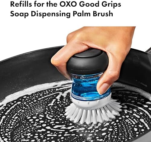 OXO Good Grips Soap Dispensing Palm Brush Refills – 4-Pack, Brush Head Replacement, Dish Brush Head Replacement, Scrub Brush Replacement Heads, Dispense soap on Demand - Image 3
