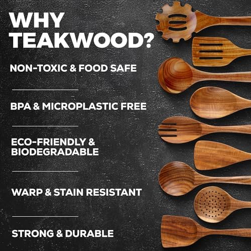 Zulay Kitchen 30-Piece Teak Wooden Utensils - Natural Teak Cooking Utensils with Premium Gift Box - Non-Stick Wooden Spoons - Kitchen Gift Set - Comfortable Grip - Image 4