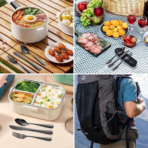 Travel Utensils with Case, 4-Piece Stainless Steel Portable Cutlery Set, Reinforced Case with Buckle Design, Lunch Box for Camping Work School, Include Fork Spoon Knife, Dishwasher Safe, Black - Image 7