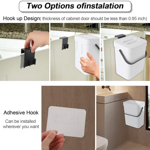 Compost Bin Kitchen, Includes 100 Trash Bags, Hanging Trash Can with Lid, Features Pet-Proof, Odor-Proof, and Quiet Opening/Closing. Suitable for Bathrooms/Bedrooms/Offices (White, 1.3Gal/5L) - Image 6