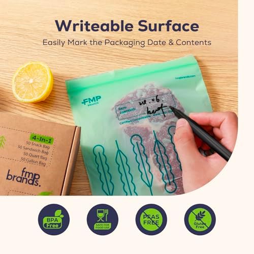 Fit Meal Prep 100% Compostable Food Storage Bags Set, Resealable Bags Plant-Based Freezer Bag for Food, ASTM D6400, US BPI & EU OK Compost Certified - Image 6