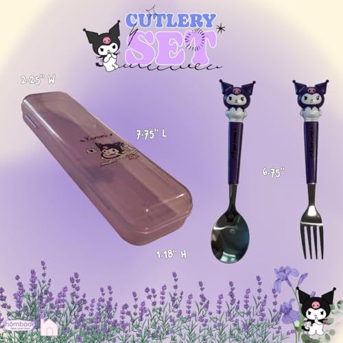 Stainless Steel Cutlery Tableware Flatware Silverware 3 Piece Set Portable Reusable Travel Cute Kawaii Anime Cartoon Dog Bunny for Boys and Girls (Purpleromi) - Image 4