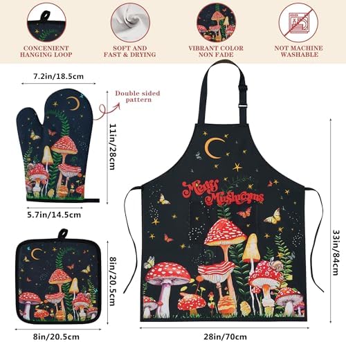 Mushroom Kitchen Decor Bamboo Cooking Spoon with Apron Oven Mitt Pot Holder Utensil Set -Mushroom Kitchen Accessories,Home Decorations Gifts for Women-Housewarming,Easter,Birthday Gift,8PCS - Image 4
