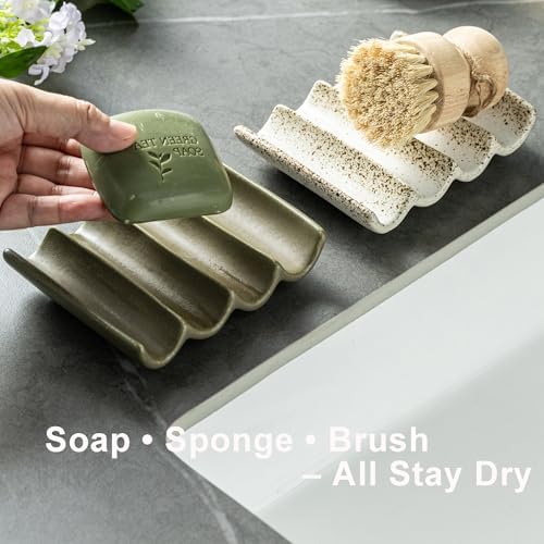 Bar Soap Holder, Ceramic Soap Dish for Shower, Bathroom Soap Saver - Image 2