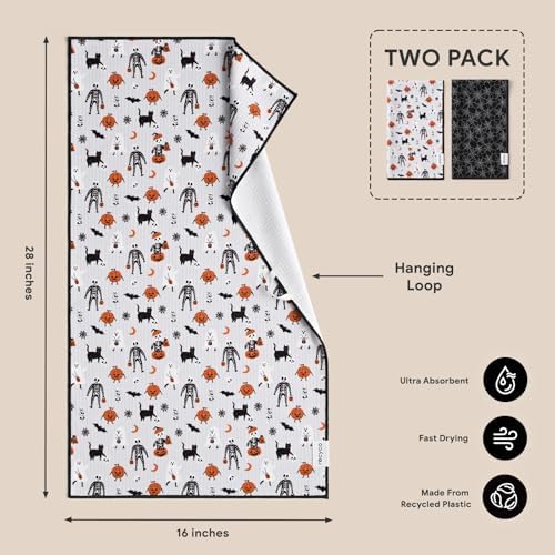 RECYCO Halloween Waffle Kitchen Towel Set of 2 - Quick Dry Microfiber Sustainable Dish Towels - Absorbent Reusable Cleaning Tea Towels - Lightweight Hand Towels,16”x 28”, Spooky Soiree - Image 2