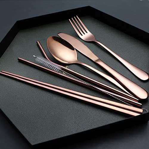 Portable Stainless Steel Flatware Set, Travel Camping Cutlery Set, Portable Utensil Travel Silverware Dinnerware Set with a Waterproof Case (Rose God) - Image 3