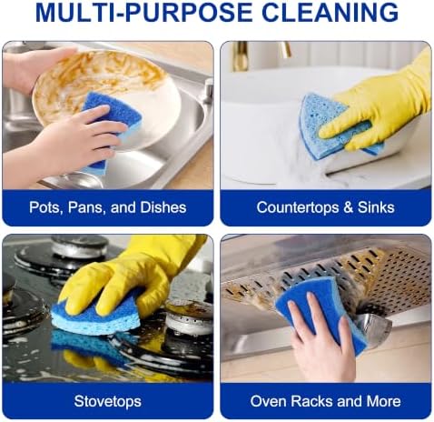 LILAC Non Scratch Sponges, 12 Count, Natural Cellulose Scrub Sponge for Dishes, Non Stick Cookware, Kitchen, Bathroom, Household (Blue) - Image 4