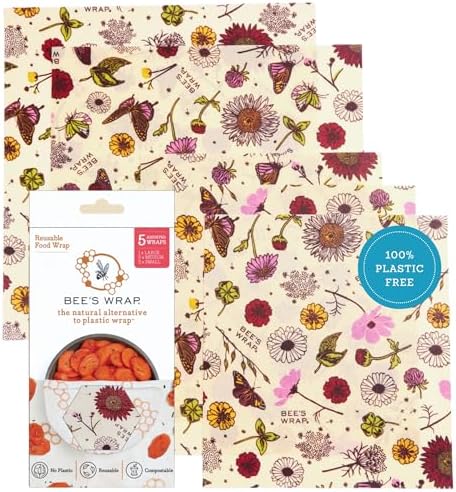 Bee's Wrap Beeswax Food Wraps, 5 Pack Assorted - Meadow Magic by BeesWrap