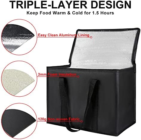 1-Pack Insulated Reusable Grocery Shopping Bags, X-Large, Black - Image 4
